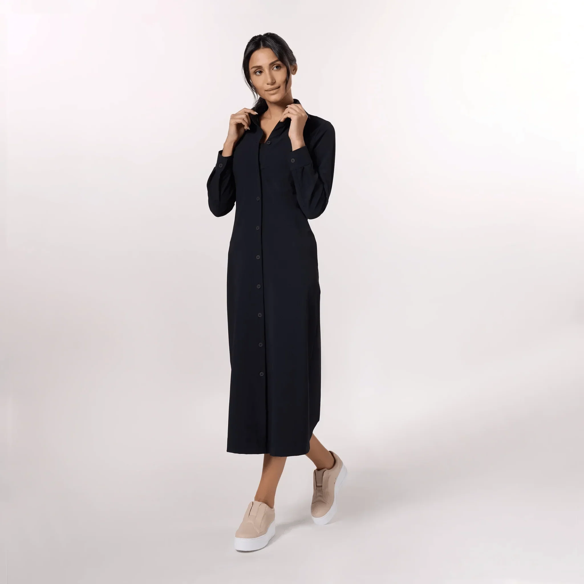 Abaya Button Front Dress - SEASONAL BLACK