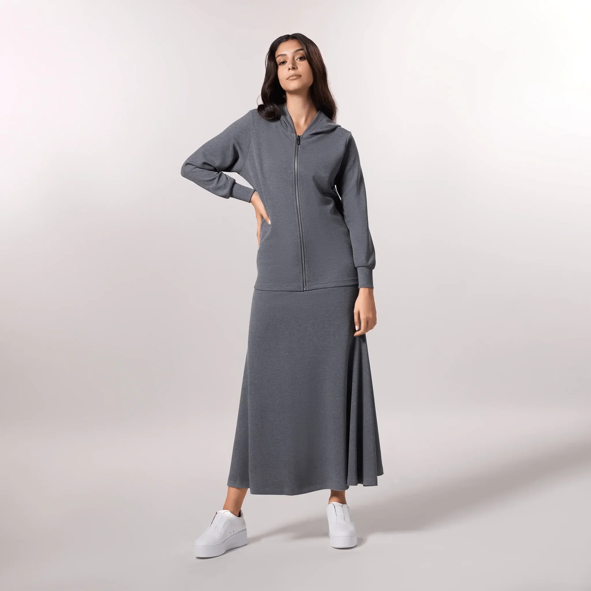 Soft Zipped Sweatshirt - SEASONAL CHARCOAL MELANGE