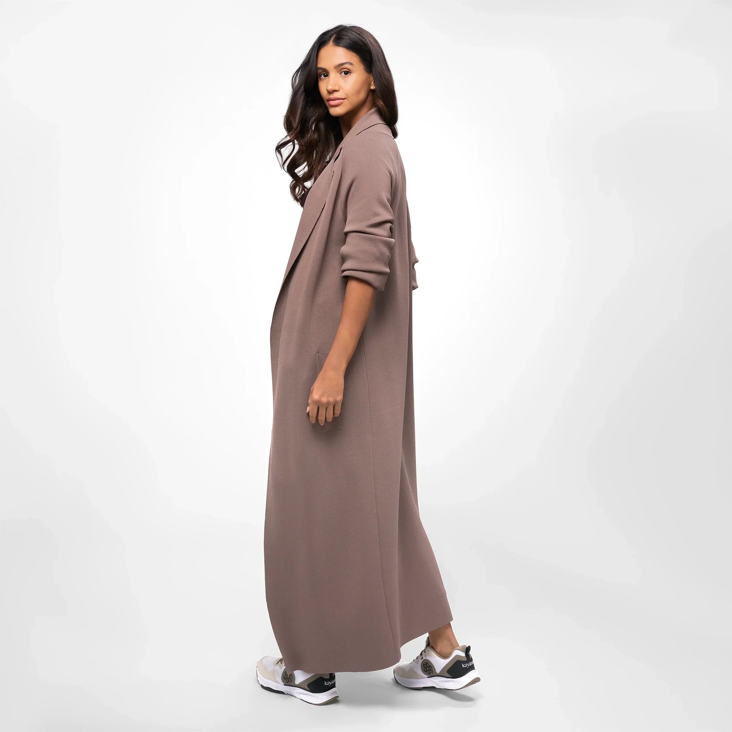 Floor-Length Knitted Coat - SEASONAL BROWN