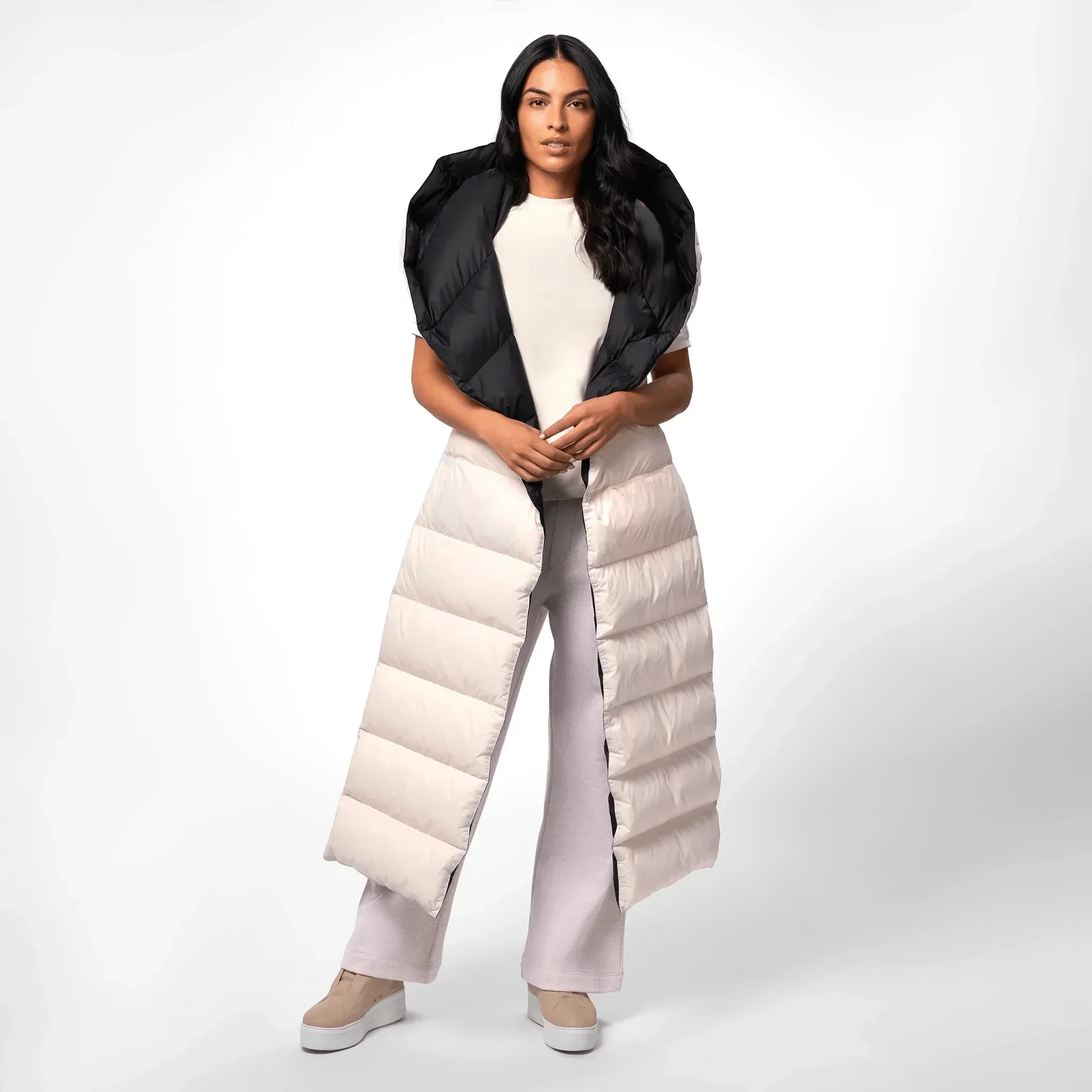 HOODED CAPE WRAP FULL LENGTH - JET BLACK/PEACH DUST