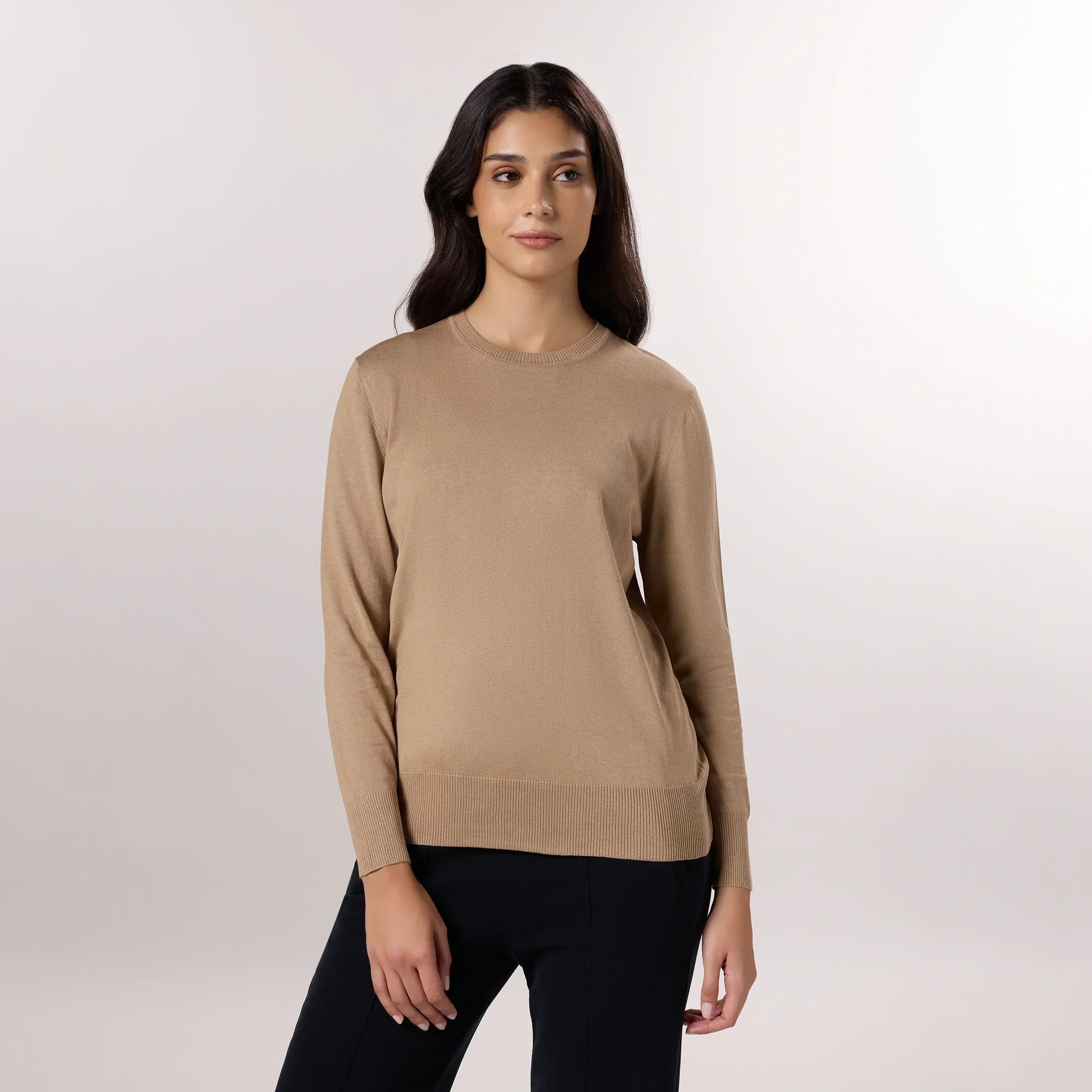 Crewneck Knit Sweater - SEASONAL BEIGE