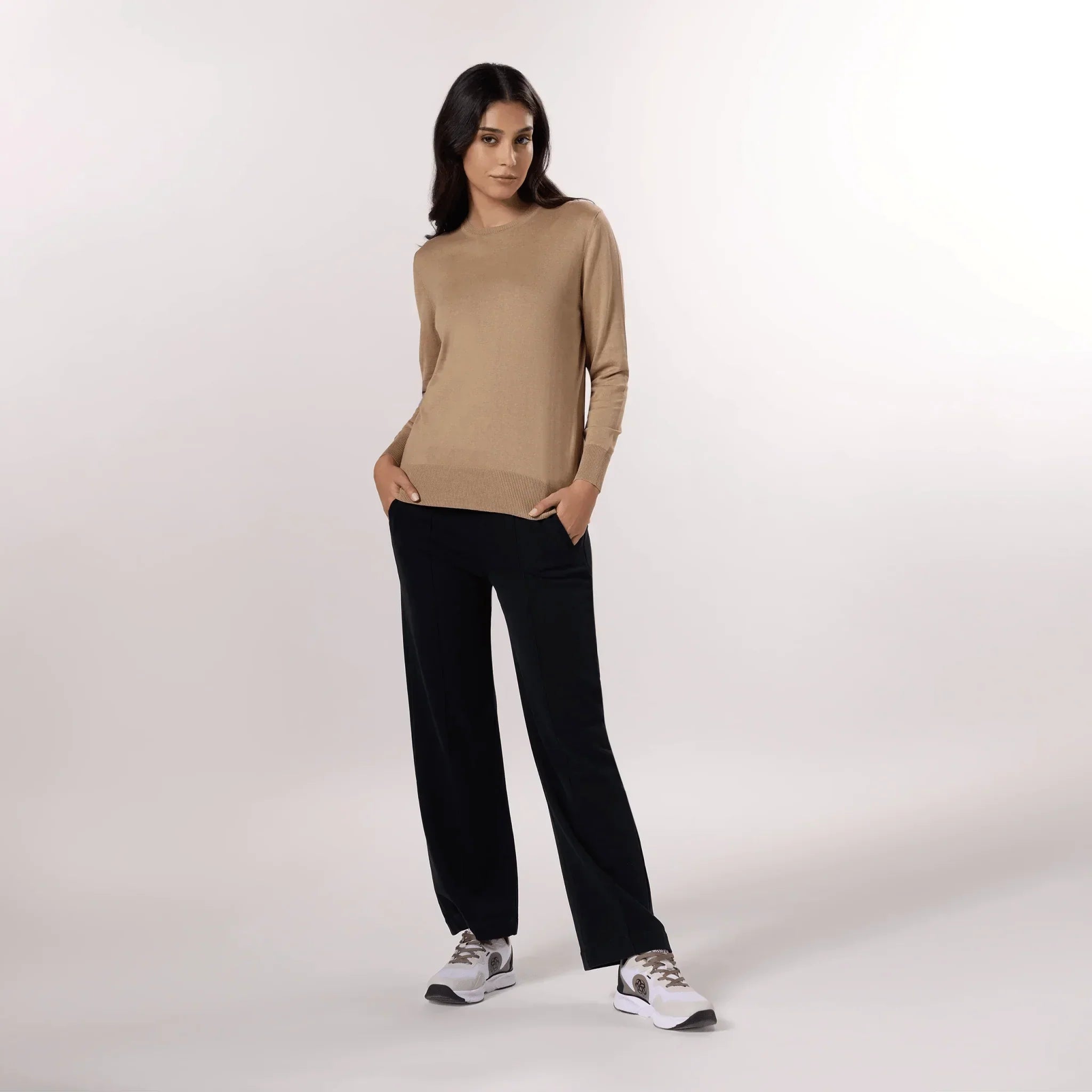 Crewneck Knit Sweater - SEASONAL BEIGE