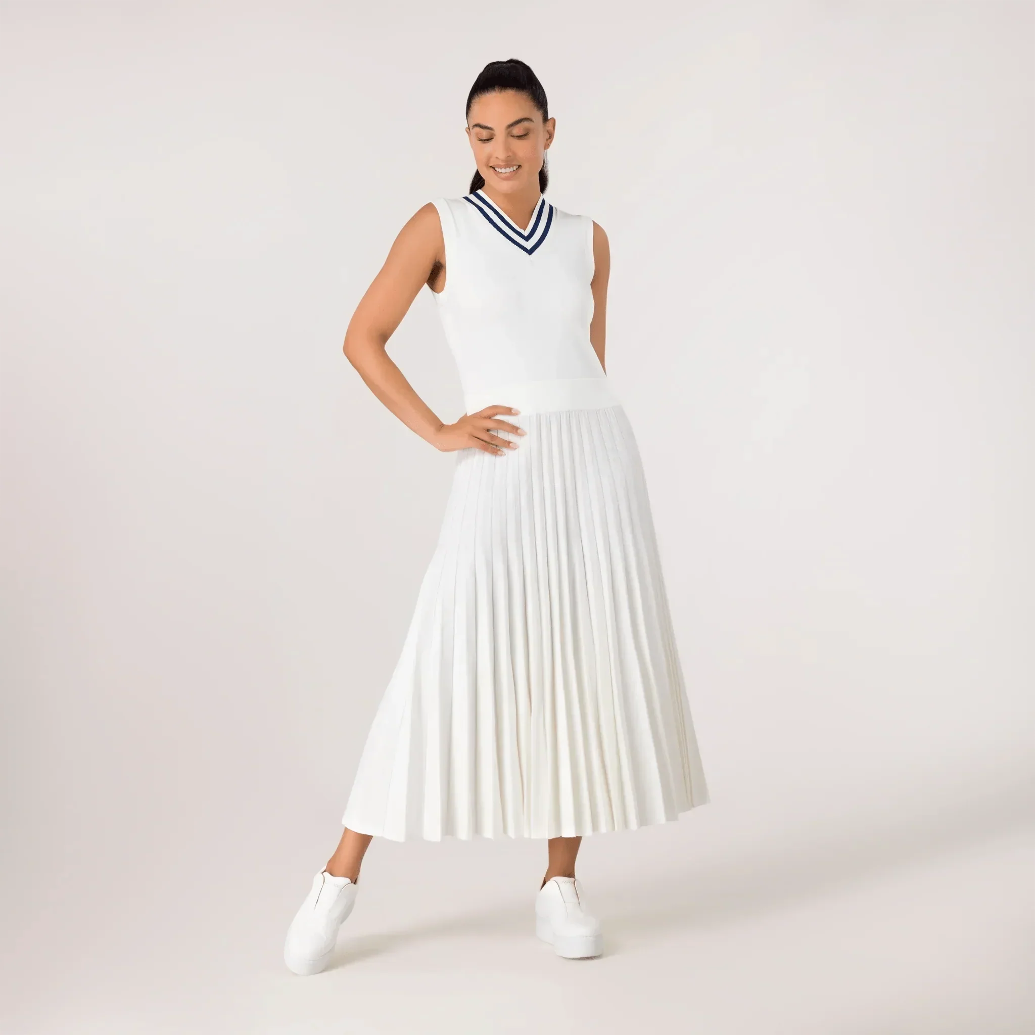 Pleated Knit Dress - SEASONAL WHITE