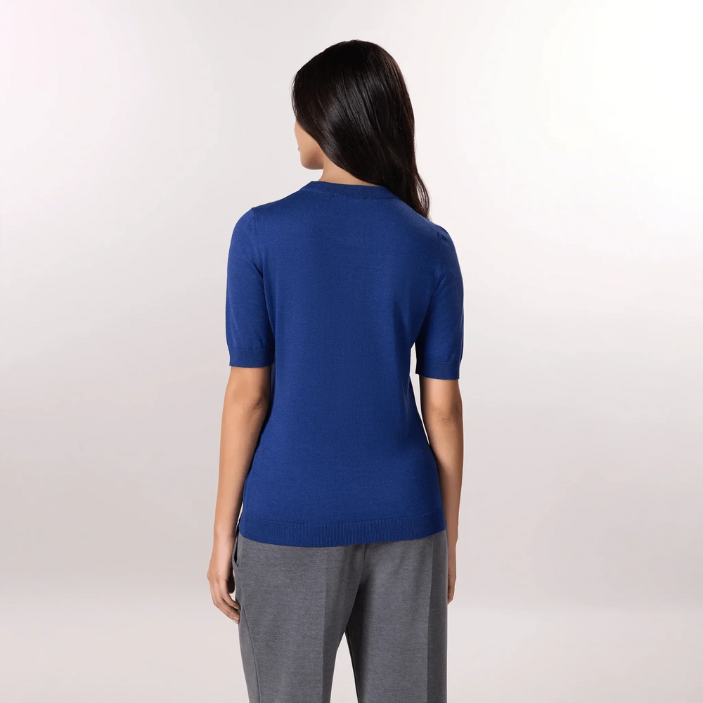Short Sleeve Knit Sweater - SEASONAL BLUE