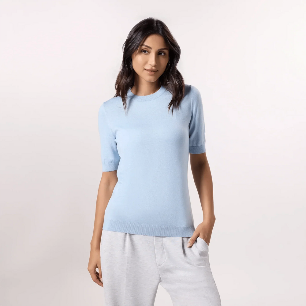 Short Sleeve Knit Sweater - SEASONAL LIGHT BLUE