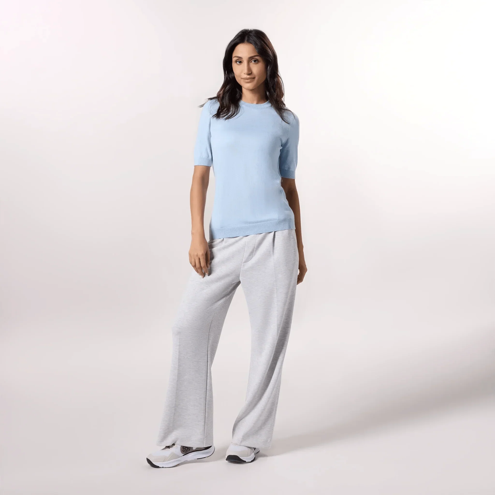 Short Sleeve Knit Sweater - SEASONAL LIGHT BLUE