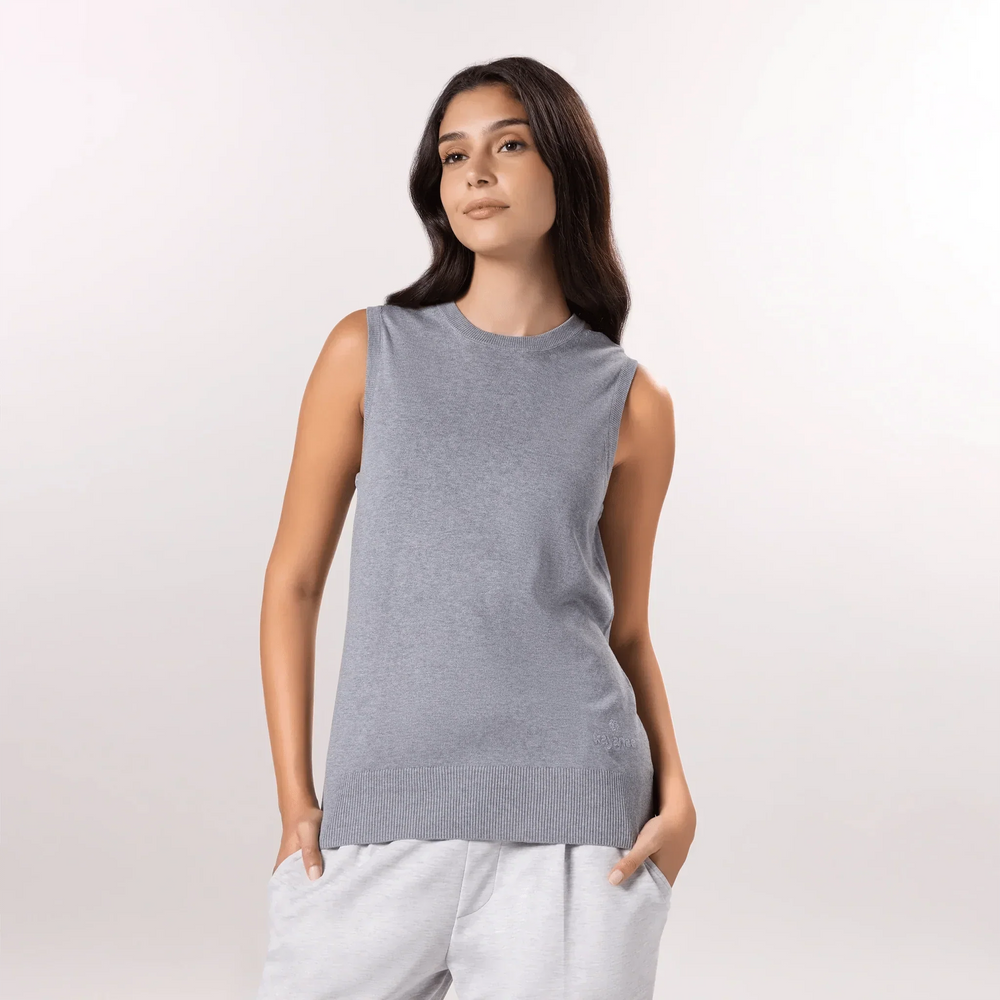 Knitted Sleeveless Sweater - SEASONAL GREY