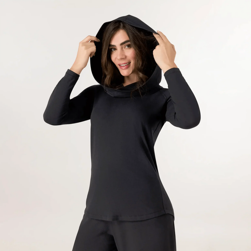 Hooded Long Sleeve Top - SEASONAL BLACK