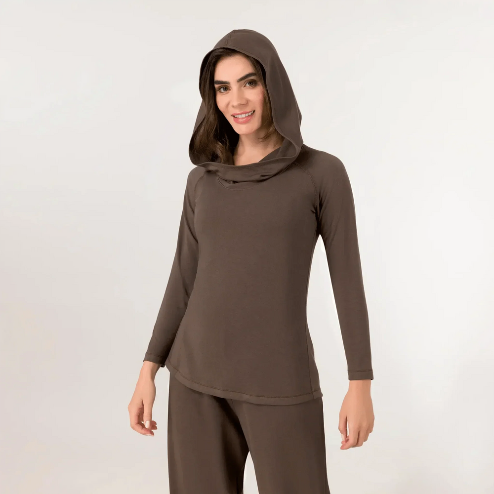 Hooded Long Sleeve Top - SEASONAL CHOCOLATE