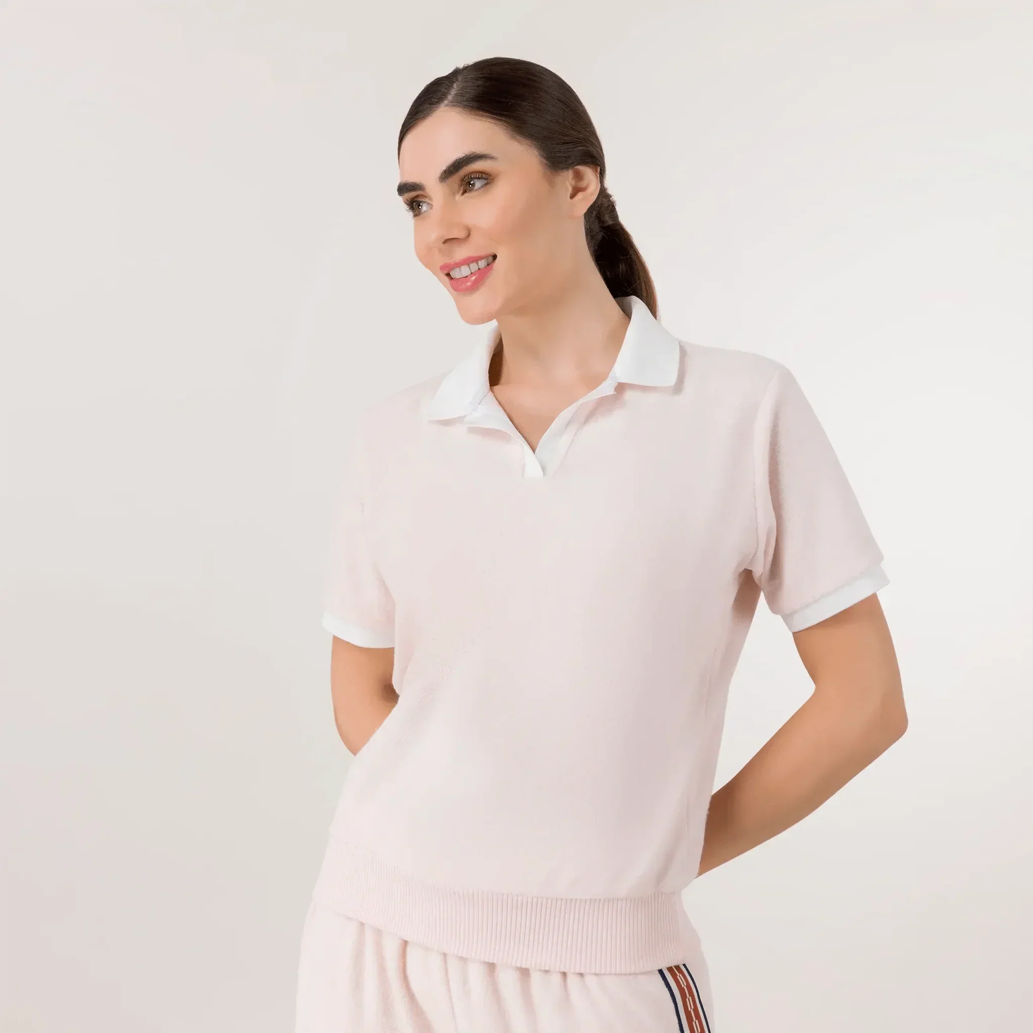 Velour Polo Top - SEASONAL PINK