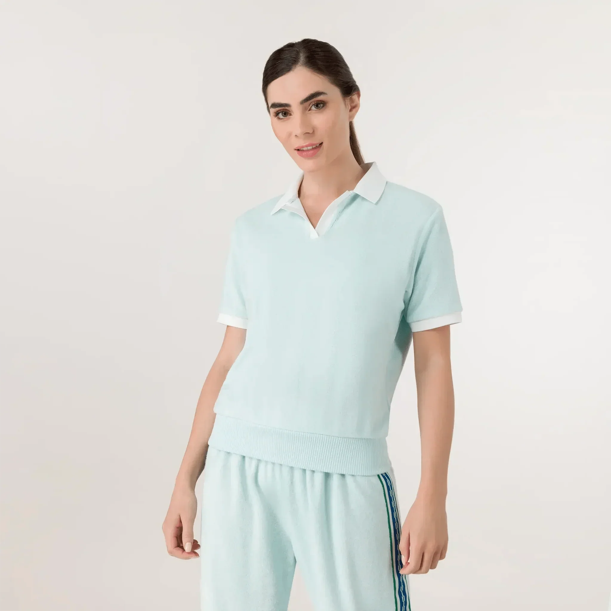 Velour Polo Top - SEASONAL LIGHT BLUE