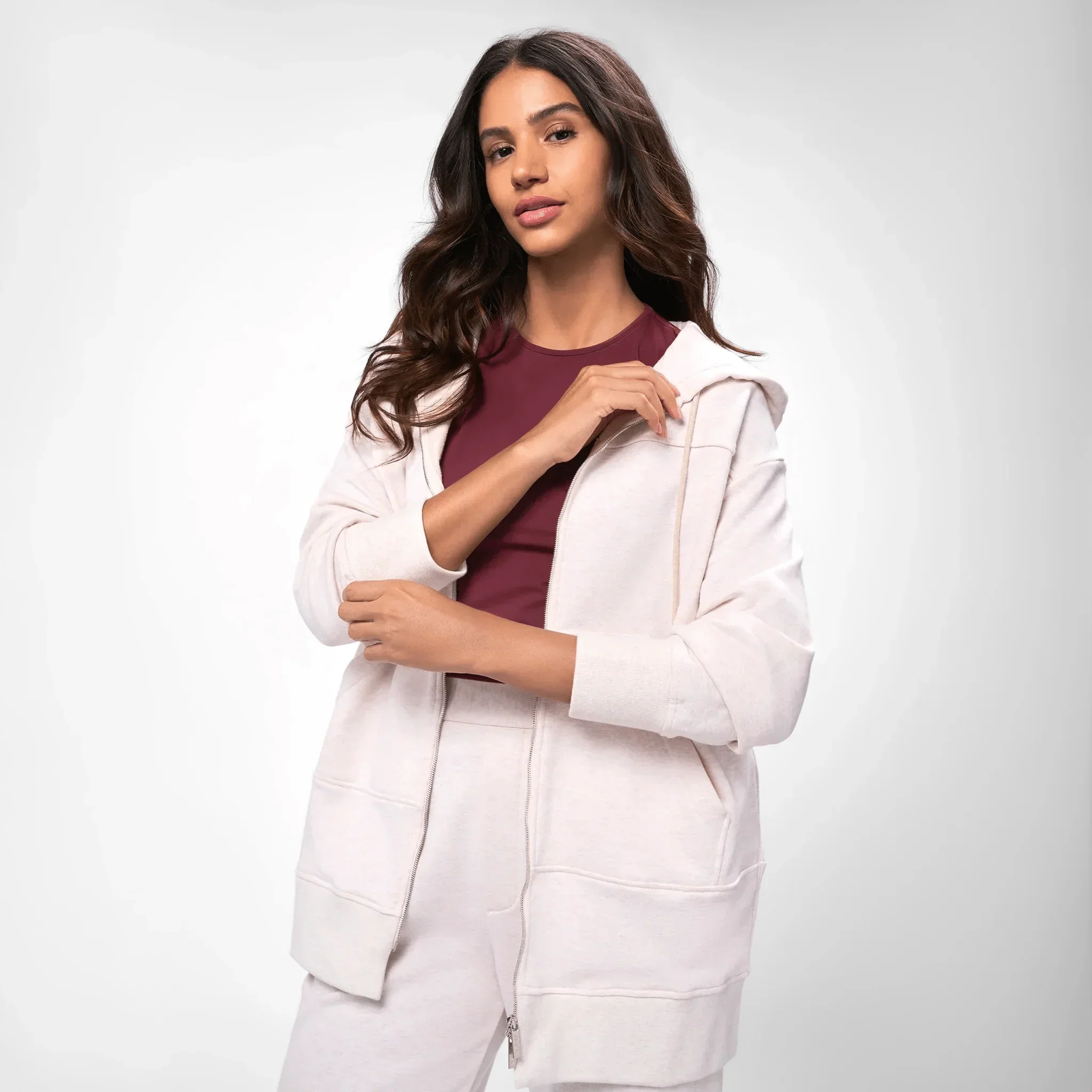 Zip Front Hoodie - SEASONAL WHITE MELANGE